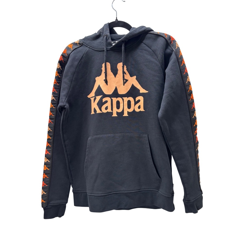 Kappa Logo Tape Pullover Hoodie Black Orange Omini Graphic Sweatshirt Medium
